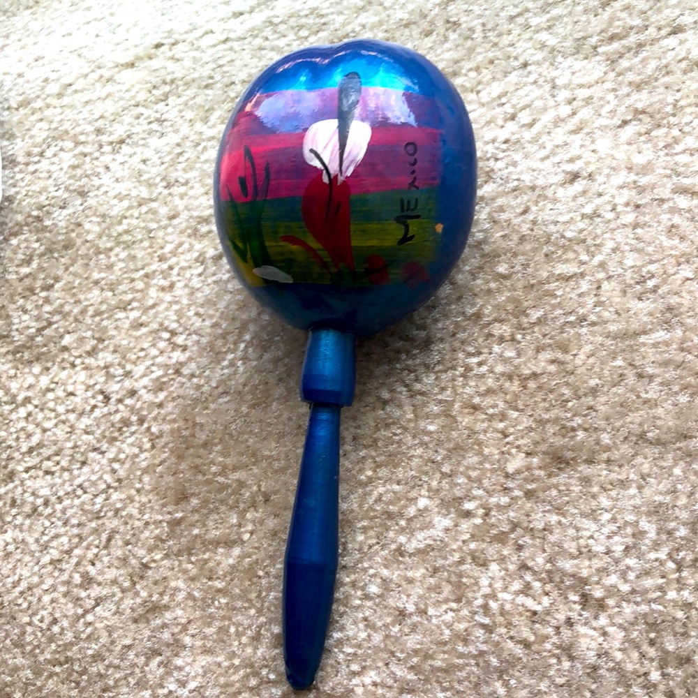 Vintage Handcrafted souvenir hand painted Mexico Maraca percussion instrument